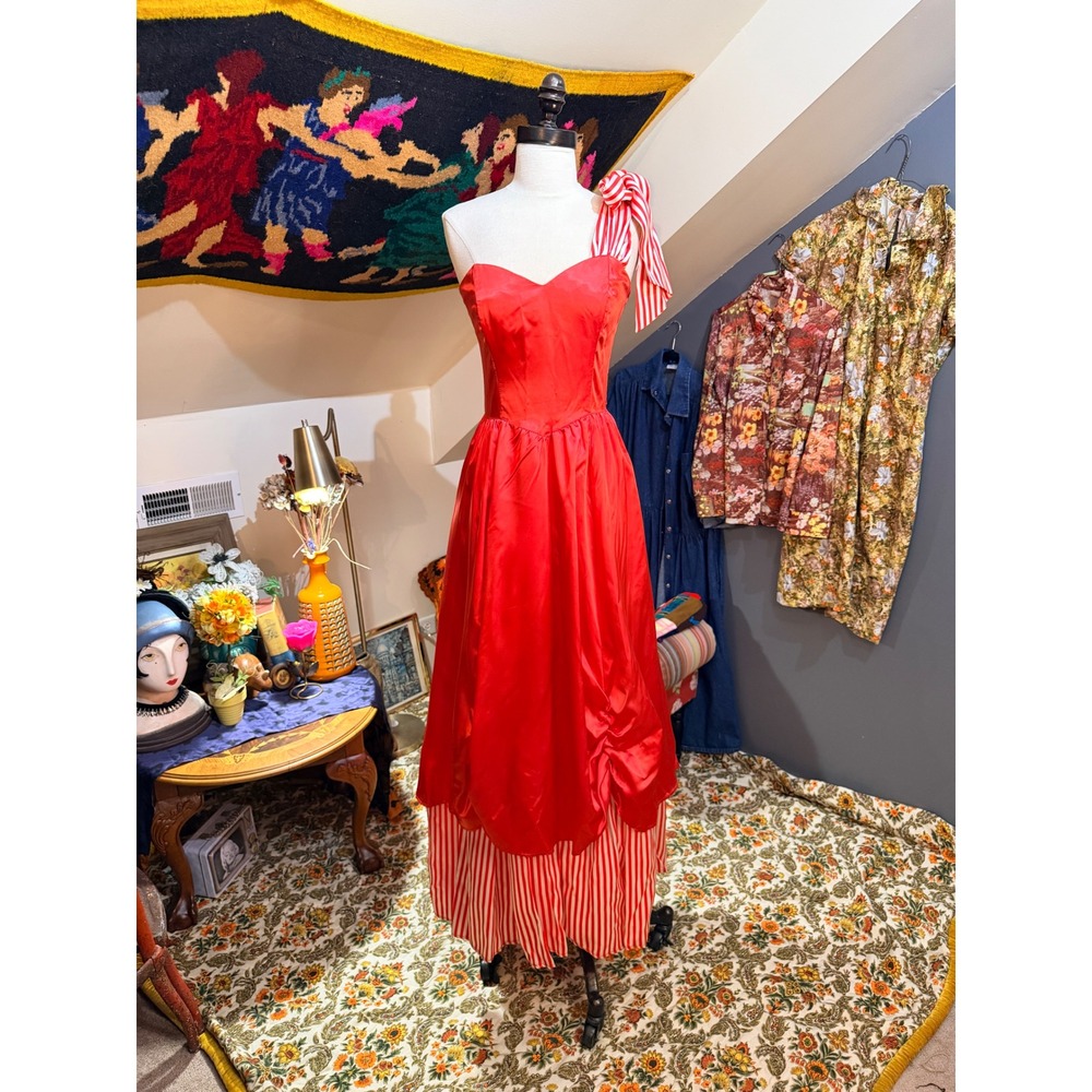 Vintage Gunne Sax Jessica McClintock 80s Cherry Red Candy Stripe Gown Size 9